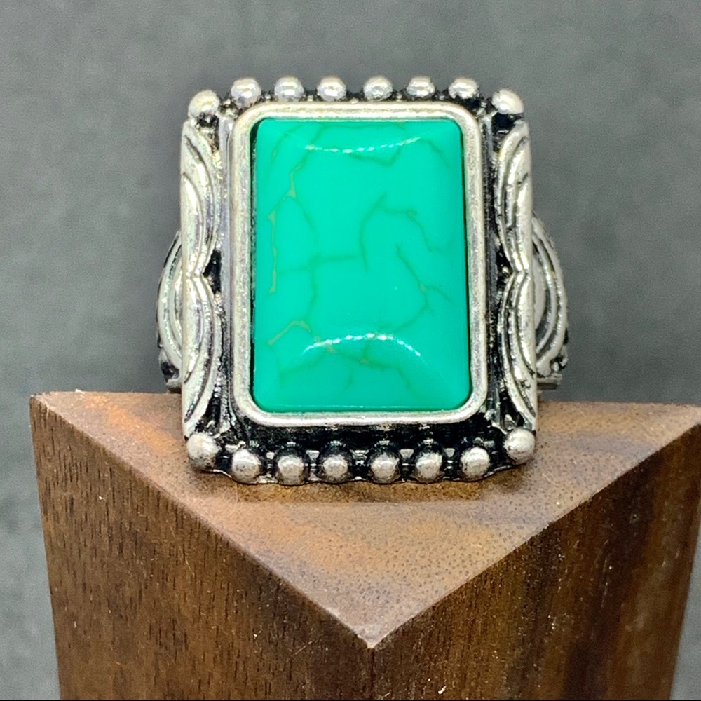 Aqua stone rectangle ring